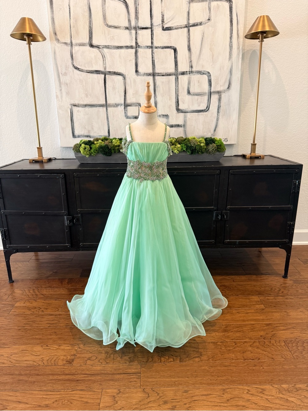 Sherri Hill Couture: Girls' Mint Green Formal Dress with Beaded Waistband